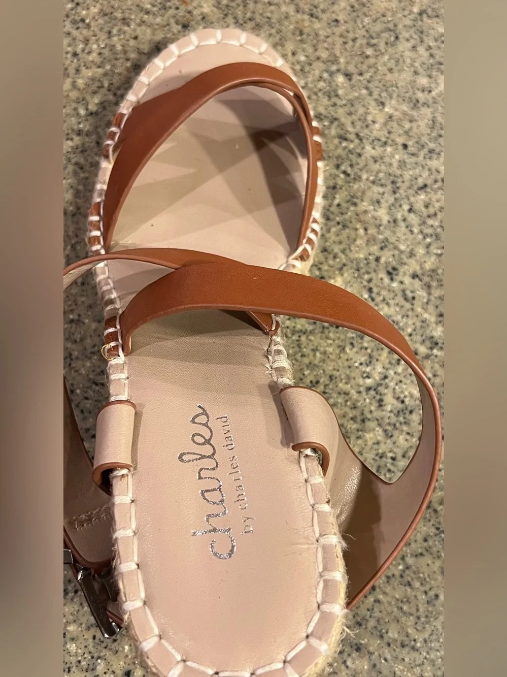 Charles David Cognac Leather Espadrille Wedge Sandals